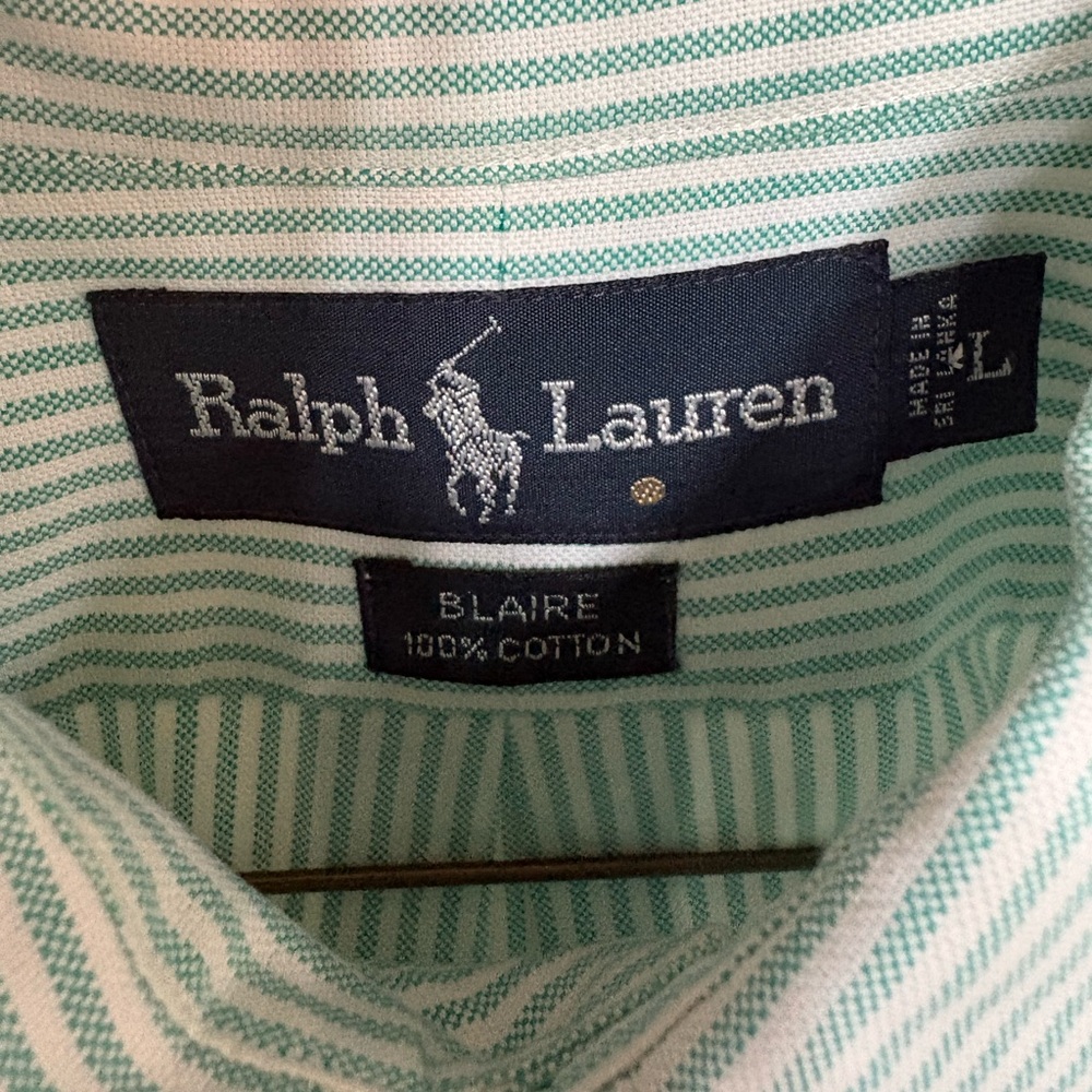 Ralph Lauren Men's Green Striped Button Down Shirt